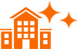 A picture of an orange building with a star in the background.